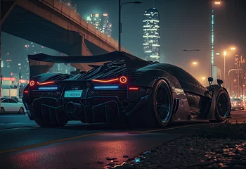 Tuinposter Auto sport car in the night created with Generative AI technology