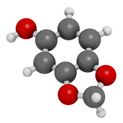 Sesamol herbal molecule. Present in sesame oil. 3D rendering.