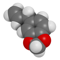 Safrole MDMA precursor molecule. 3D rendering.