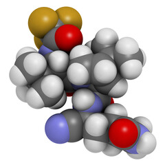 Nirmatrelvir (PF-07321332) antiviral drug molecule. 3D rendering.