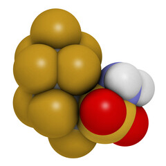 Perfluorobutane sulfonamide molecule. 3D rendering.