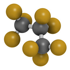 Octafluoropropane perfluorocarbon molecule. 3D rendering.