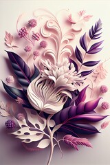 paper cut style purple botanical flowers with soft white background, Generative AI Art