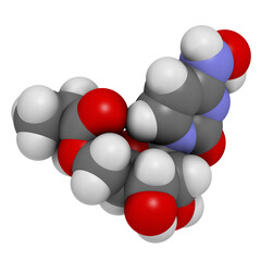 Molnupiravir antiviral drug molecule. 3D rendering.