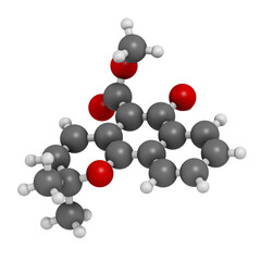 Mollugin molecule. Found in Rubia cordifolia (Indian madder). 3D rendering.