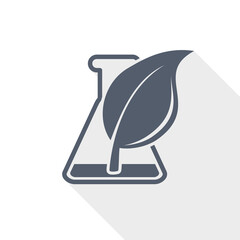 Laboratory flask with plant vector icon, biotechnology concept flat design illustration
