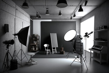 Fototapeta na wymiar Interior of a modern photography studio. Generative Ai. 