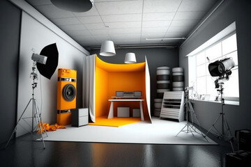 Interior of a modern photography studio. Generative Ai. 