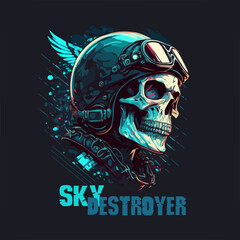 Skull Sky Destroyer tshirt vector illustration.