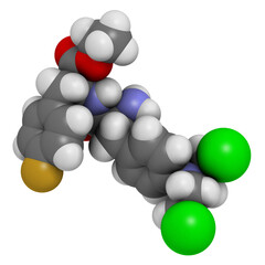 Melphalan flufenamide cancer drug molecule. 3D rendering.