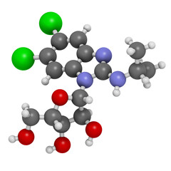 Maribavir antiviral drug molecule. 3D rendering.