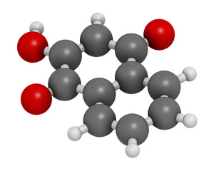 Lawsone (hennotannic acid) henna dye molecule. 3D rendering.