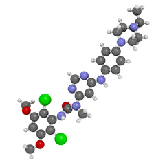 Infigratinib drug molecule. 3D rendering.