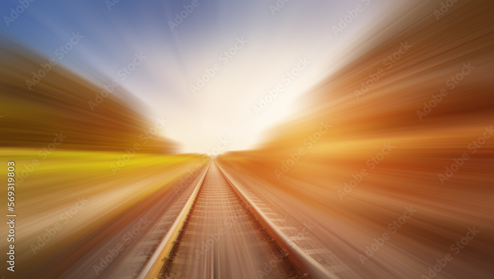 Wall mural blurred effect of the railroad in nature in evening.