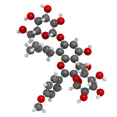 Icariin herbal flavonoid molecule. 3D rendering.