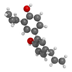 Honokiol herbal molecule, present in magnolia. 3D rendering.
