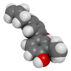 Honokiol herbal molecule, present in magnolia. 3D rendering.