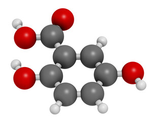 Gentisic acid molecule. 3D rendering.