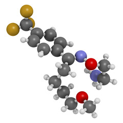 Fluvoxamine drug molecule (SSRI). 3D rendering.