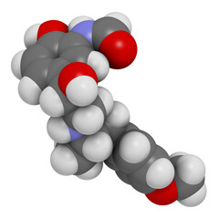 Formoterol drug molecule. 3D rendering. - obrazy, fototapety, plakaty