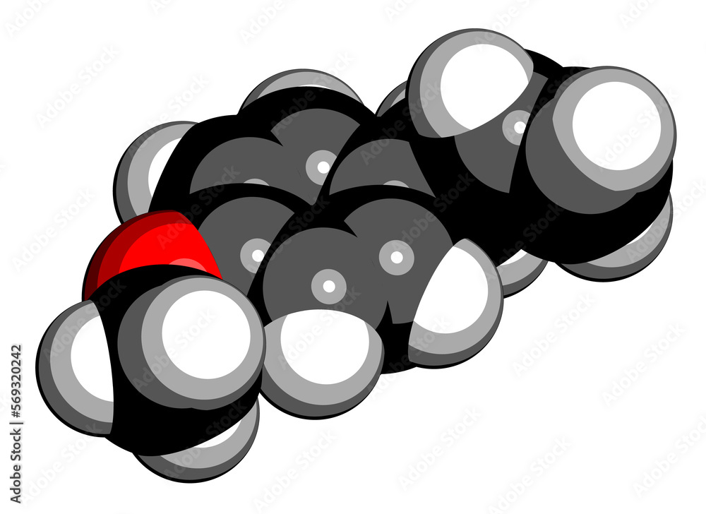 Sticker Estragole herbal molecule. 3D rendering.