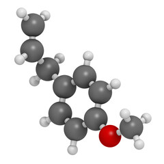 Estragole herbal molecule. 3D rendering.