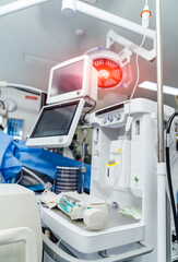 Neurosurgery modern equipment in hospital. Healthcare emergency technologies.