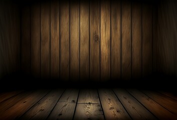 illustration of cartoon wooden wall and floor with aged surface, ai generative