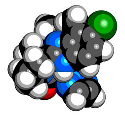 Daridorexant insomnia drug molecule. 3D rendering.
