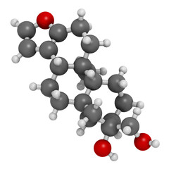 Cafestol coffee molecule. 3D rendering.