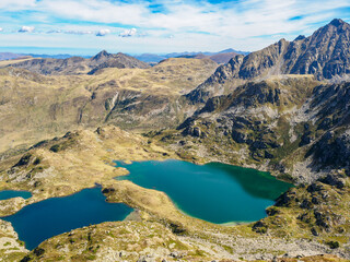 Fototapeta na wymiar Fontargent lakes from Fontargent peak, Andorra