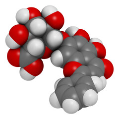 Baicalin flavonoid molecule. 3D rendering.