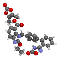 Azilsartan medoxomil hypertension drug molecule. 3D rendering.