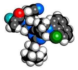 Adagrasib cancer drug molecule. 3D rendering.