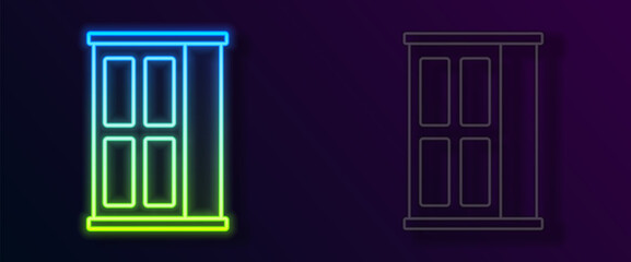 Glowing neon line Wardrobe icon isolated on black background. Cupboard sign. Vector