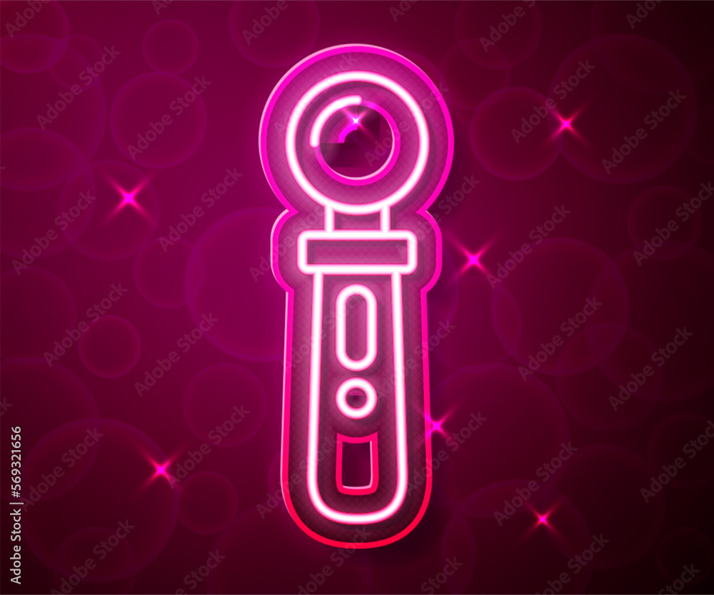 Poster glowing neon line vr controller game icon isolated on red background. virtual reality experience, se