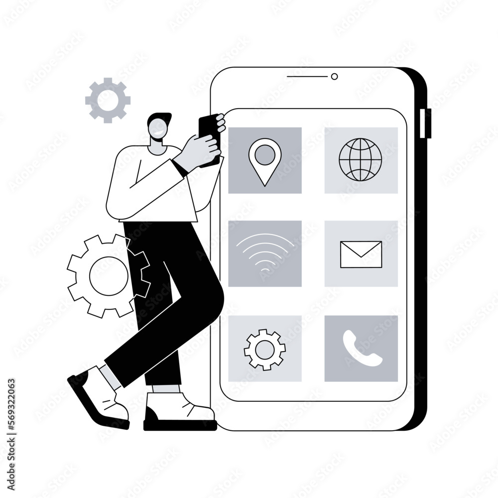 Poster native mobile app abstract concept vector illustration. smartphone application, programming language