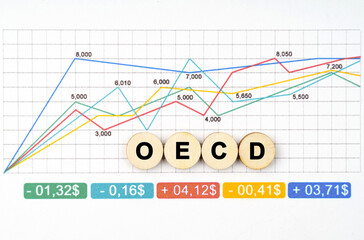 On the business chart are wooden circles with the inscription - OECD