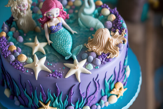 Mermaid Blue & Purple Theme Fondant Cake – Sacha's Cakes-sonthuy.vn