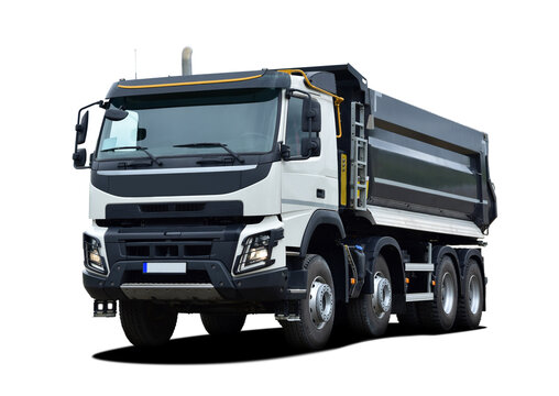 Large Dump Truck On A White Background, Front View