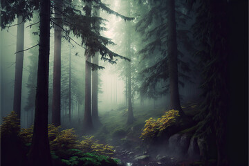 Fototapeta premium fog in the forest created with Generative AI technology