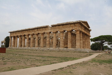 Fototapeta na wymiar Way to Temple of Poseidon in Paestum, Campania Italy