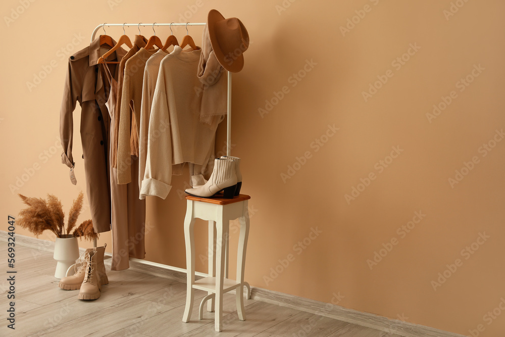 Canvas Prints Rack with stylish clothes in interior of dressing room