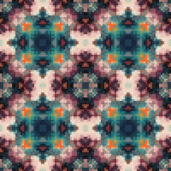 Pixel mosaic seamless pattern design, Repeat textile design, Surface design.