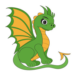 cute cartoon dragon on white background, vector
