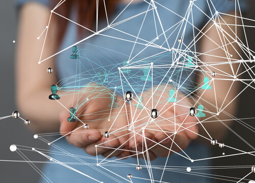 Global network. Blockchain. 3D illustration. Neural networks and artificial intelligence. Abstract  - connection