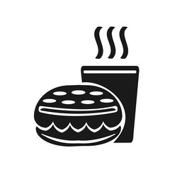 Vector illustration, burger icon and a glass with a drink. 