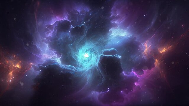 Space nebula video with rotating dynamic zoom effect and particles animation - generative ai