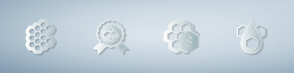 Set Honeycomb, Best bee, Sale of honeycomb and . Paper art style. Vector
