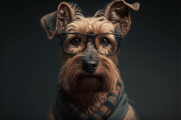 cute yorkshire terrier hipster studio portrait on neutral backgound generative ai